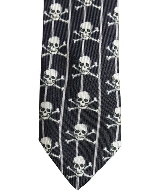 Dolce & Gabbana Men Black Silk Skull Fantasy Adjustable Tied Necktie Tie for men
