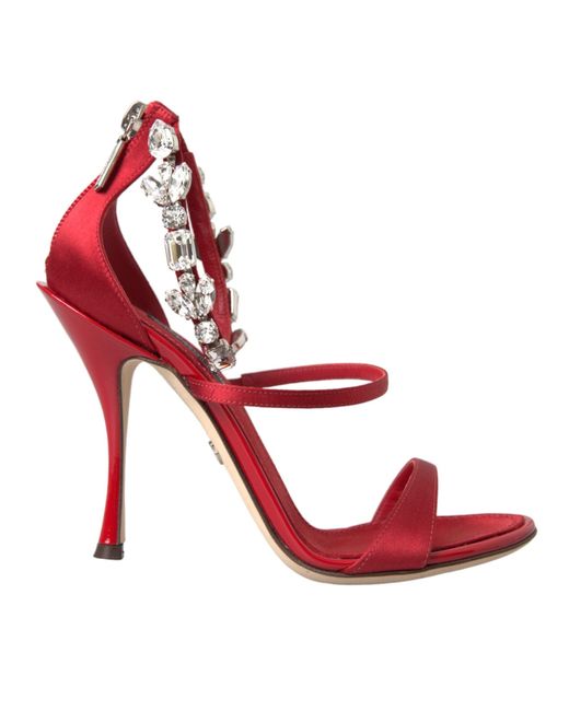 Dolce & Gabbana Red Crystal-Embellished Heel Sandals