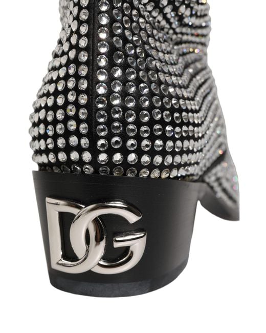 Dolce & Gabbana Black Crystal Embellished Ankle Boots Shoes for men