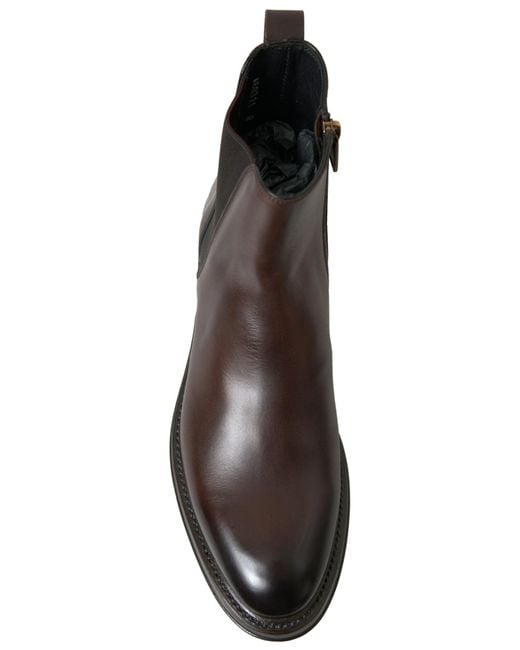 Dolce & Gabbana Purple Brown Leather Chelsea Mens Boots Shoes for men