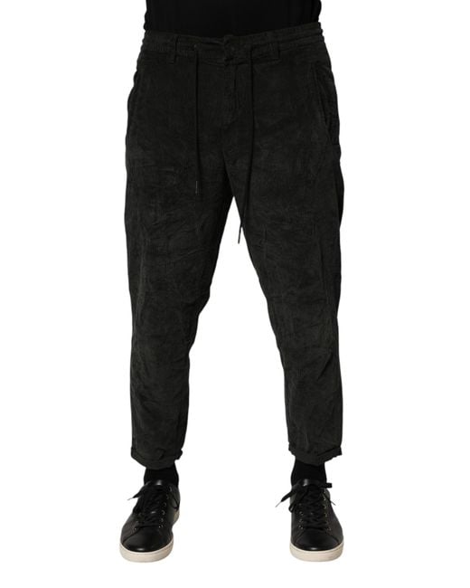 Dondup Black Mid Waist Cropped Corduroy Men Trouser Pants for men