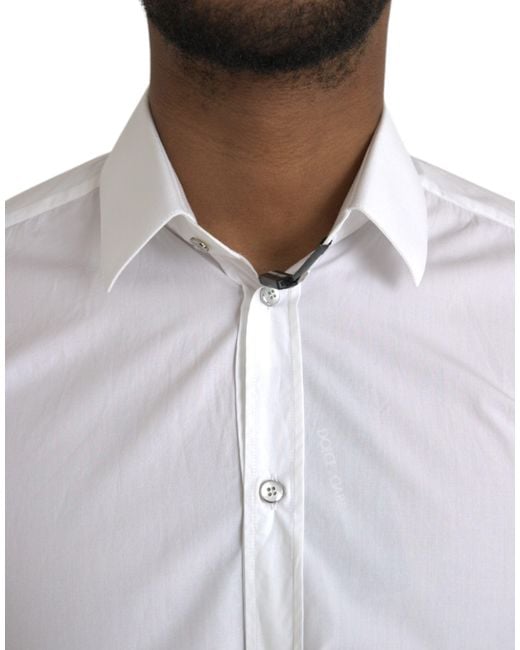 Dolce & Gabbana Gray White Cotton Long Sleeve Dress Martini Shirt for men