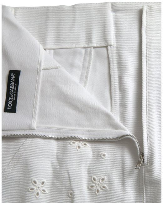 Dolce & Gabbana White Embroidered High Waist Mini Skirt