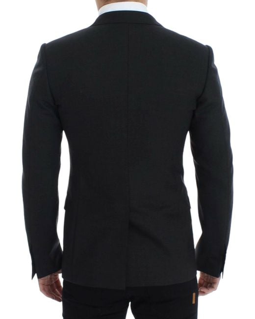 Dolce & Gabbana Blue Sleek Gray Wool Slim Fit Blazer for men