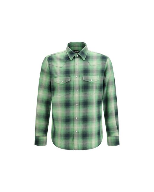 Tom Ford Green Bicolor Cotton Pattern Shirt for men