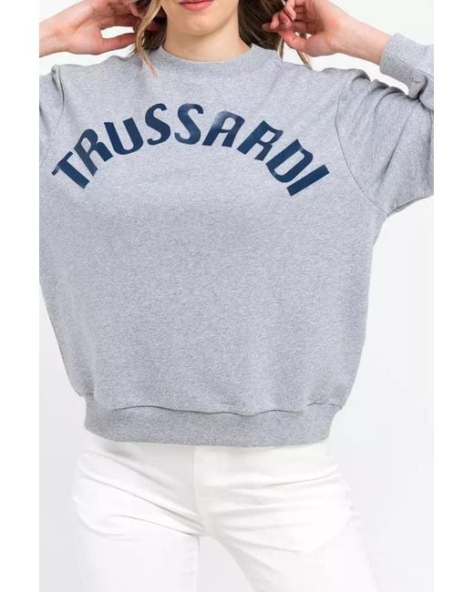Trussardi White E Melange Grey Print Blue Sweater