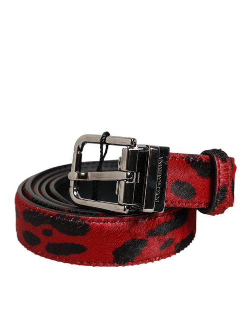 Dolce & Gabbana Red Pony Leather Metal Buckle Belt 100Lf Fur for men