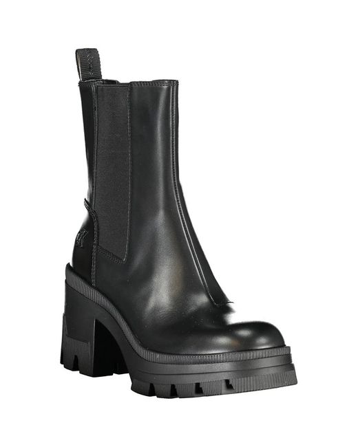 Calvin Klein Black Elegant Heeled Boot With Chic Print Detail
