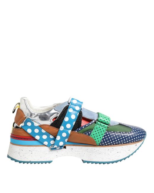 Dolce & Gabbana Blue Multicolor Leather Low Top Sneakers Shoes for men