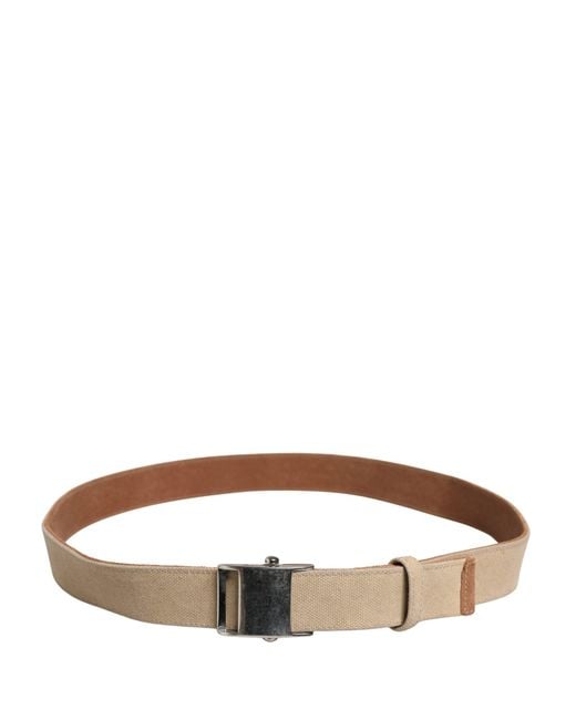 Gianfranco Ferré Brown Men Beige Canvas Silver Metal Buckle Cintura Belt for men