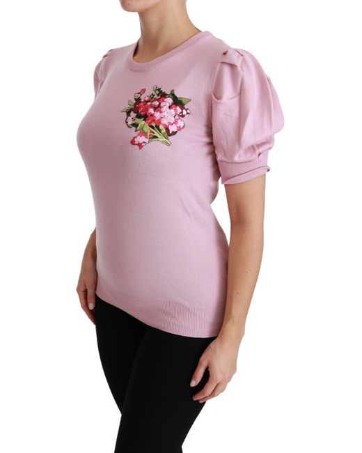 Dolce & Gabbana Pink Floral Embroidered Blouse Wool Top
