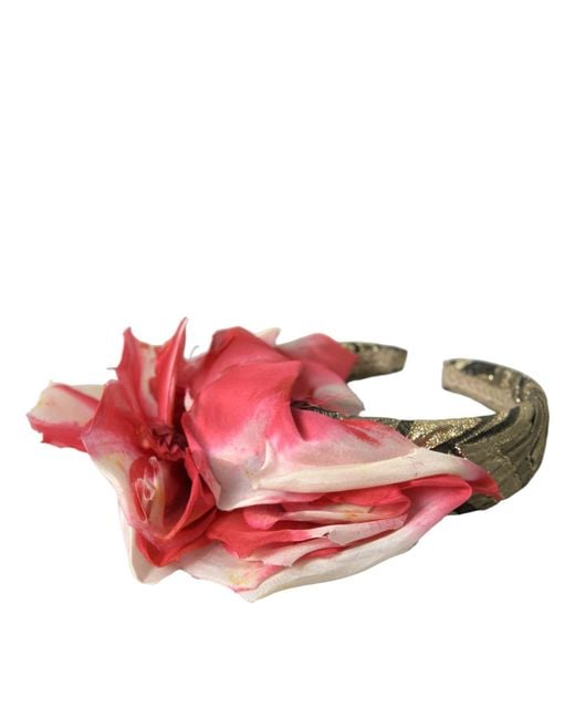 Dolce & Gabbana Red Floral Applique Silk Headband Diadem