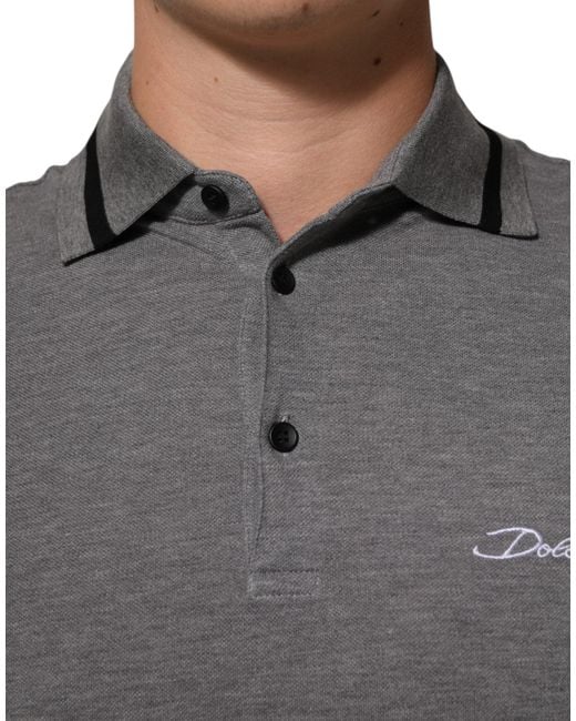 Dolce & Gabbana Gray Logo Embroidery Collared Polo T for men