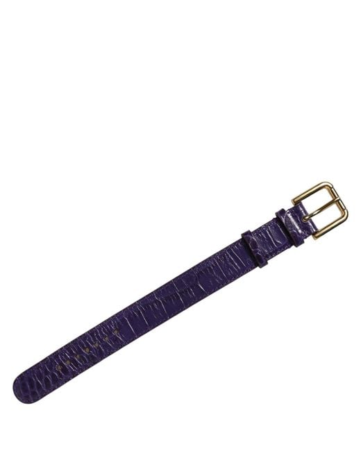 Dolce & Gabbana Blue Violet Embossed Leather Gold Buckle Belt Strap Bracelet