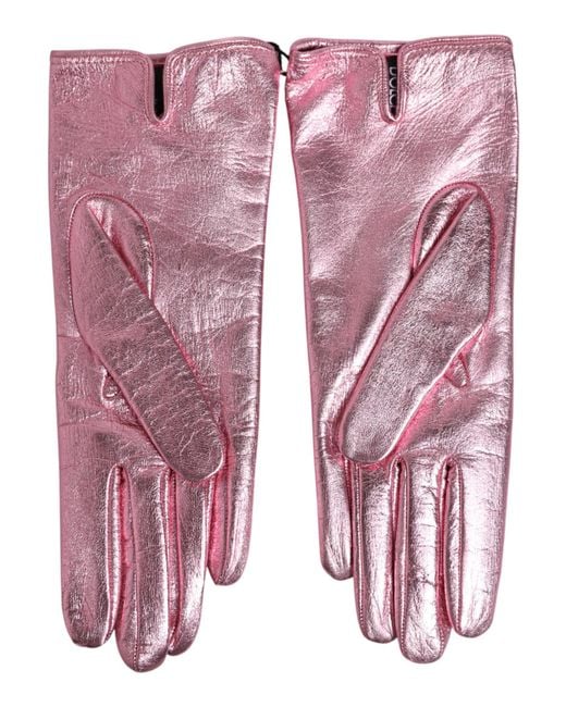 Dolce & Gabbana Pink Leather Dg Logo Wrist Length Mitten Gloves 32+Pu