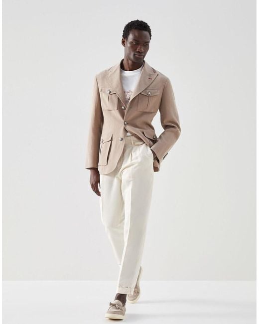 Brunello Cucinelli White Brown Linen Jacket for men