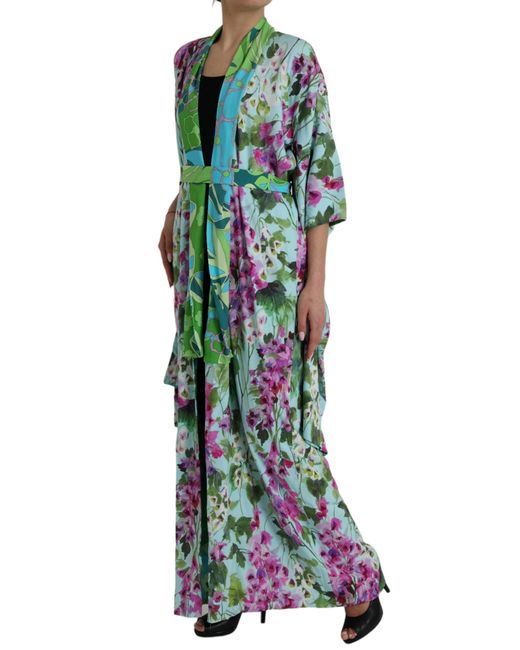 Dolce & Gabbana Green Elegant Floral Silk Bathrobe Jacket