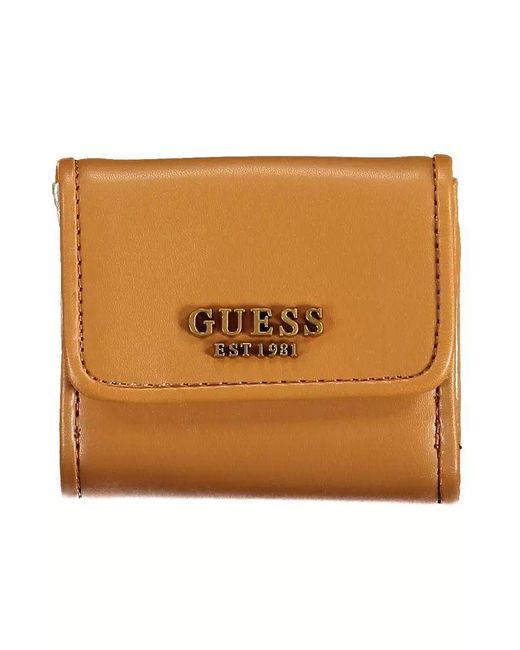 Guess Chic Brown Snap Wallet With Contrast Detailing