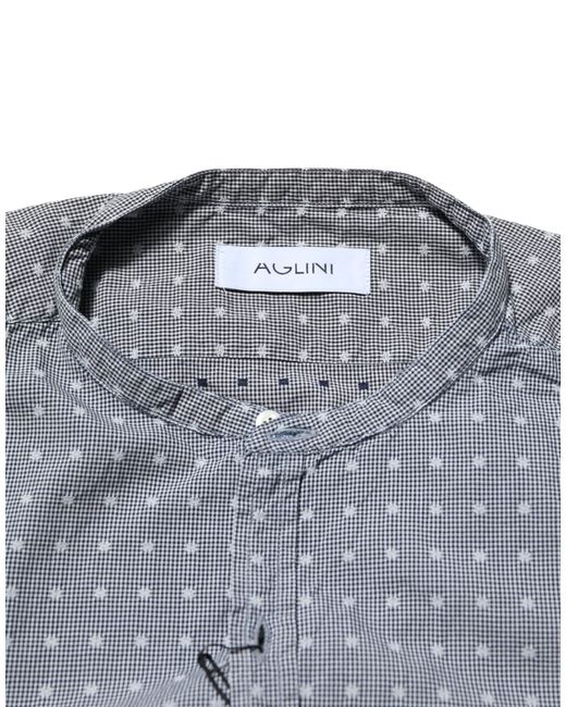 Aglini Gray Polka Dot Cotton Button Down Long Sleeves Shirt for men