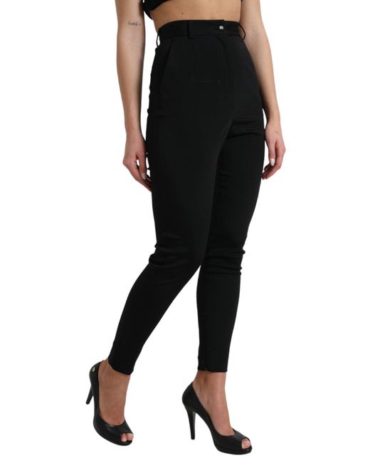 Dolce & Gabbana Black Wool Stretch High Waist Skinny Pants