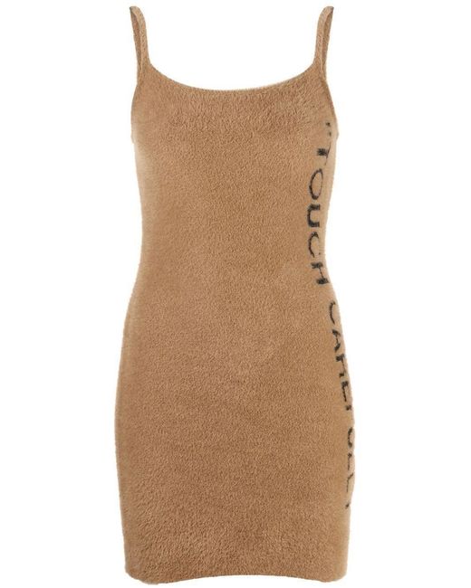 Off-White c/o Virgil Abloh Natural Slogan Detail Fuzzy Mini Dress