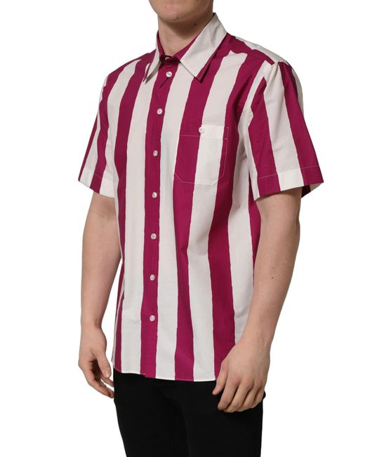 Dolce & Gabbana Red White Maroon Striped Men Short Sleeves Shirt for men