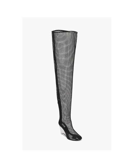 Alaïa Black Over The Knee Mesh Boots With Plexiglass Wedge Heel 11cm