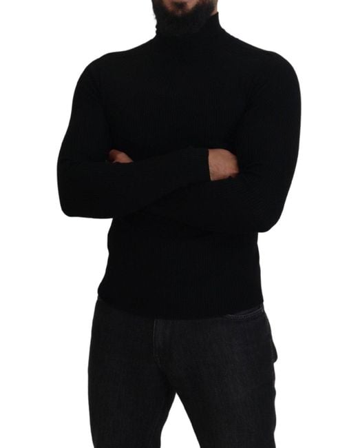 Dolce & Gabbana Black Elegant Wool Half Zip Turtleneck Sweater for men