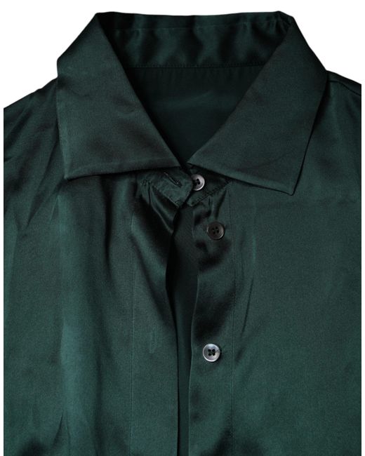 Dolce & Gabbana Green Silk Button Down Long Sleeves Blouse Top