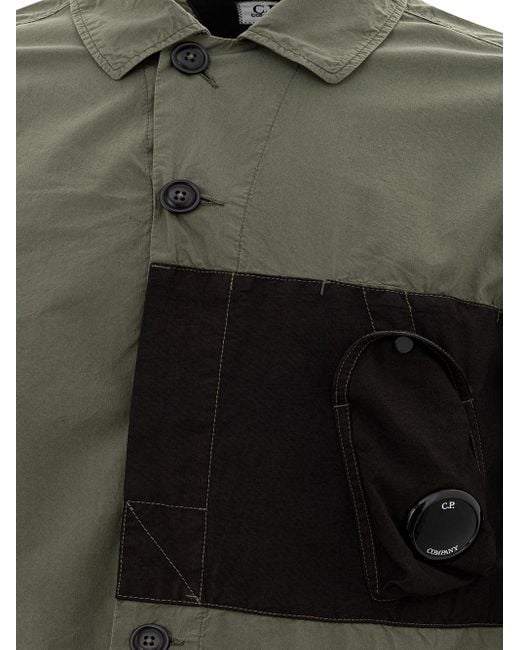C P Company Green Buttons Poplin Overshirt for men