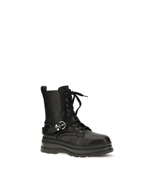 Pinko Black Calf Leather Bos Taurus Lace-Up Boots