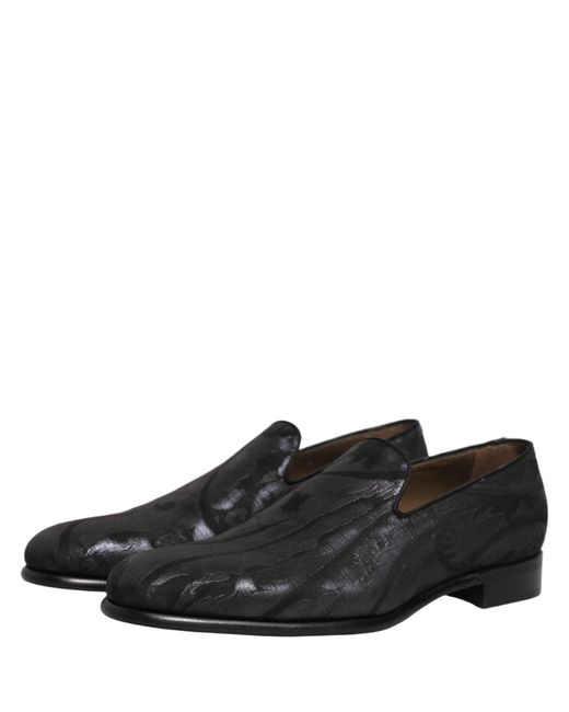 Dolce & Gabbana Black Brocade Men Slip On Dress Loafers Shoes for men