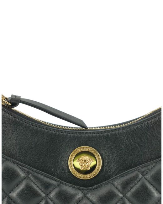 Versace Black Leather Half Moon Shoulder Bag