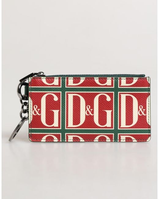 Dolce & Gabbana Green Calf Leather Logo Print Monogram Card Holder Wallet for men