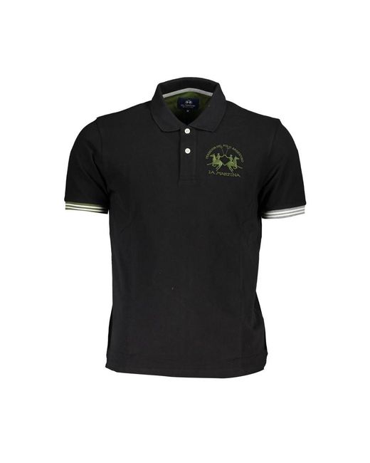 La Martina Black Cotton Polo Shirt for men