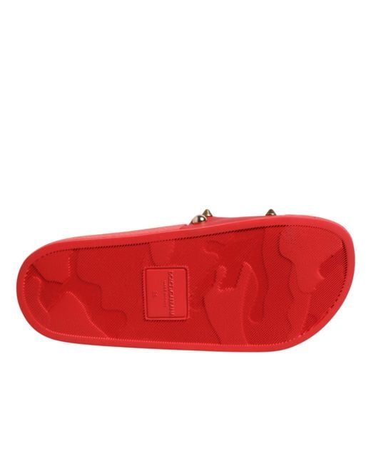 Dolce & Gabbana Red Sacred Heart Stud Slides Beachwear Shoes