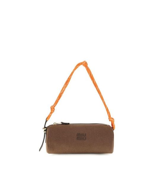 Miu Miu Brown Cotton Shoulder Bag
