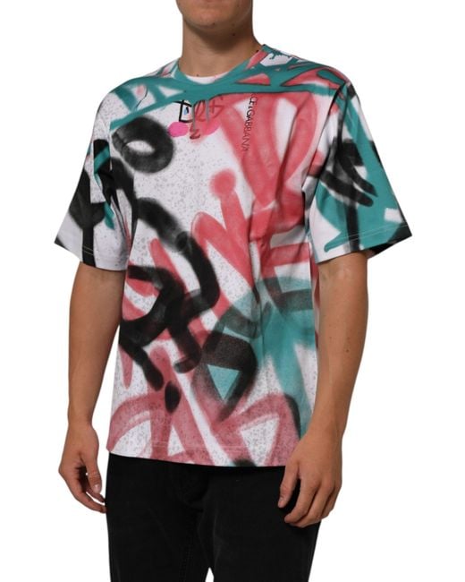 Dolce & Gabbana Red Graffiti Crew Neck Short Sleeves T-Shirt Cotton for men