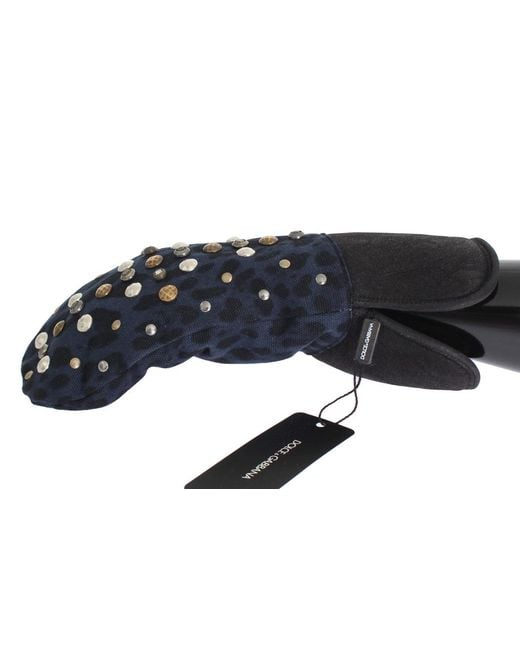 Dolce & Gabbana Black Wool Shearling Studded Leopard Gloves for men