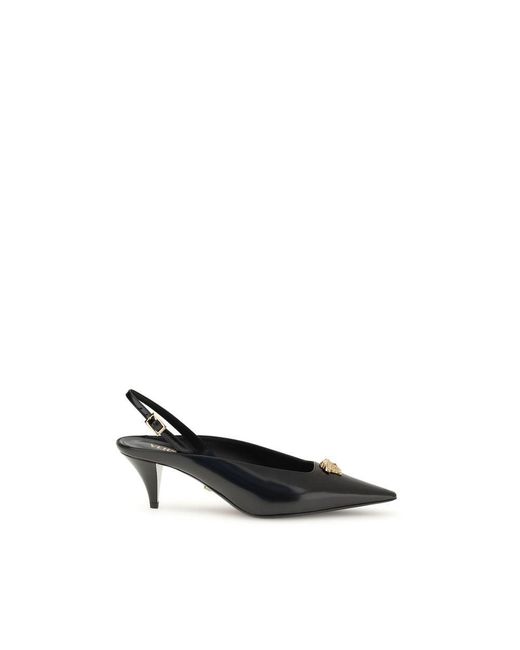 Versace Black Leather Mid Heel Pumps