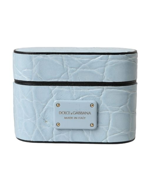Dolce & Gabbana Blue Leather Metal Logo Plaque Airpods Case