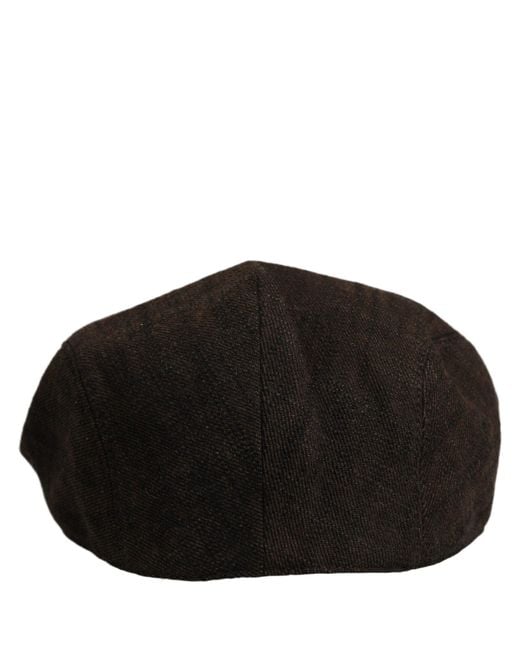 Dolce & Gabbana Black Men Brown Cotton Flat Cloth Newsboy Cap Hat for men