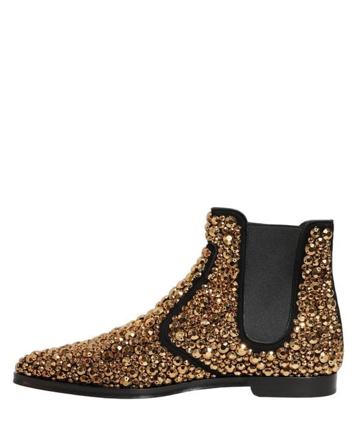 Dolce & Gabbana Brown Gold Embellished Chelsea Ankle Boots Shoes for men