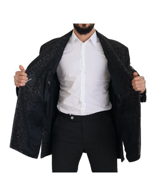 Dolce & Gabbana Black Wool Double Breasted Coatjacket for men