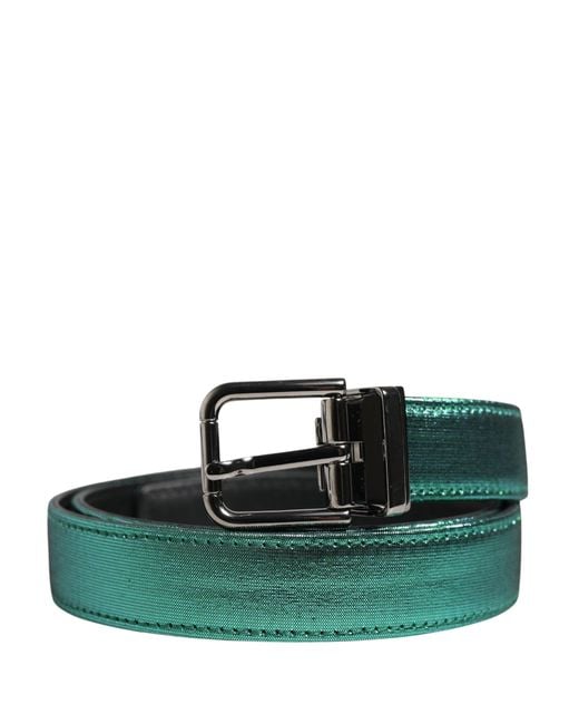 Dolce & Gabbana Green Lurex Polyester Metal Buckle Belt Calf for men