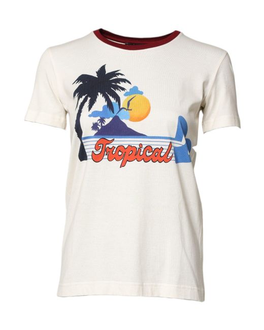 Dolce & Gabbana White Cotton Print Short Sleeves Top T for men