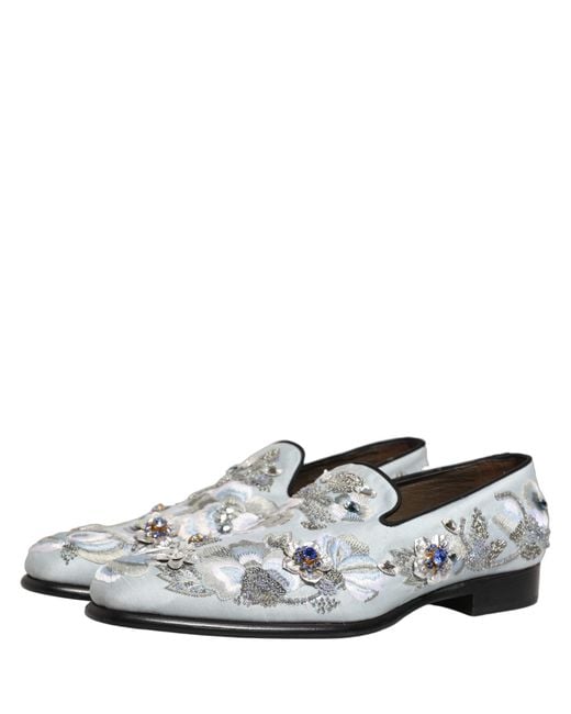 Dolce & Gabbana White Floral Embellished Men Loafers Shoes for men