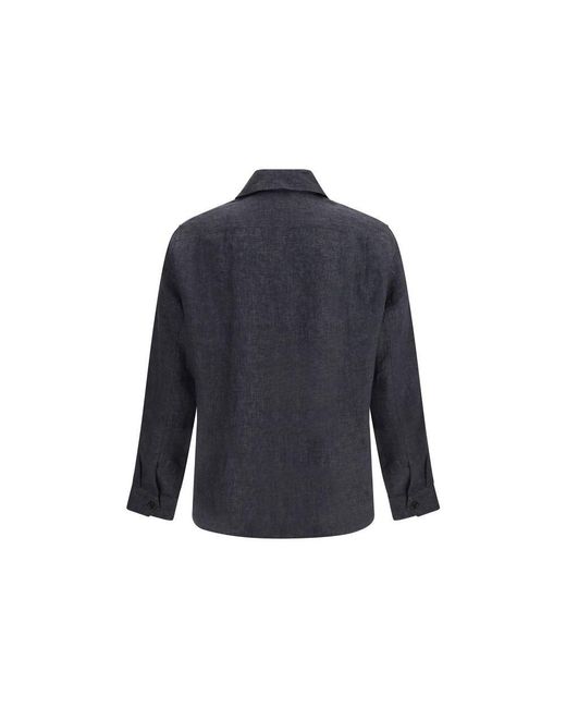 Brunello Cucinelli Blue Gray Linen Dress Shirt for men