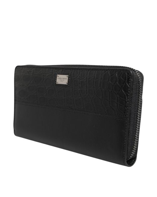Dolce & Gabbana Black Leather Logo Plaque Zip Around Continental Wallet for men