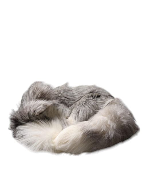 Dolce & Gabbana Gray Fox Fur Neck Wrap Warmer Winter Scarf